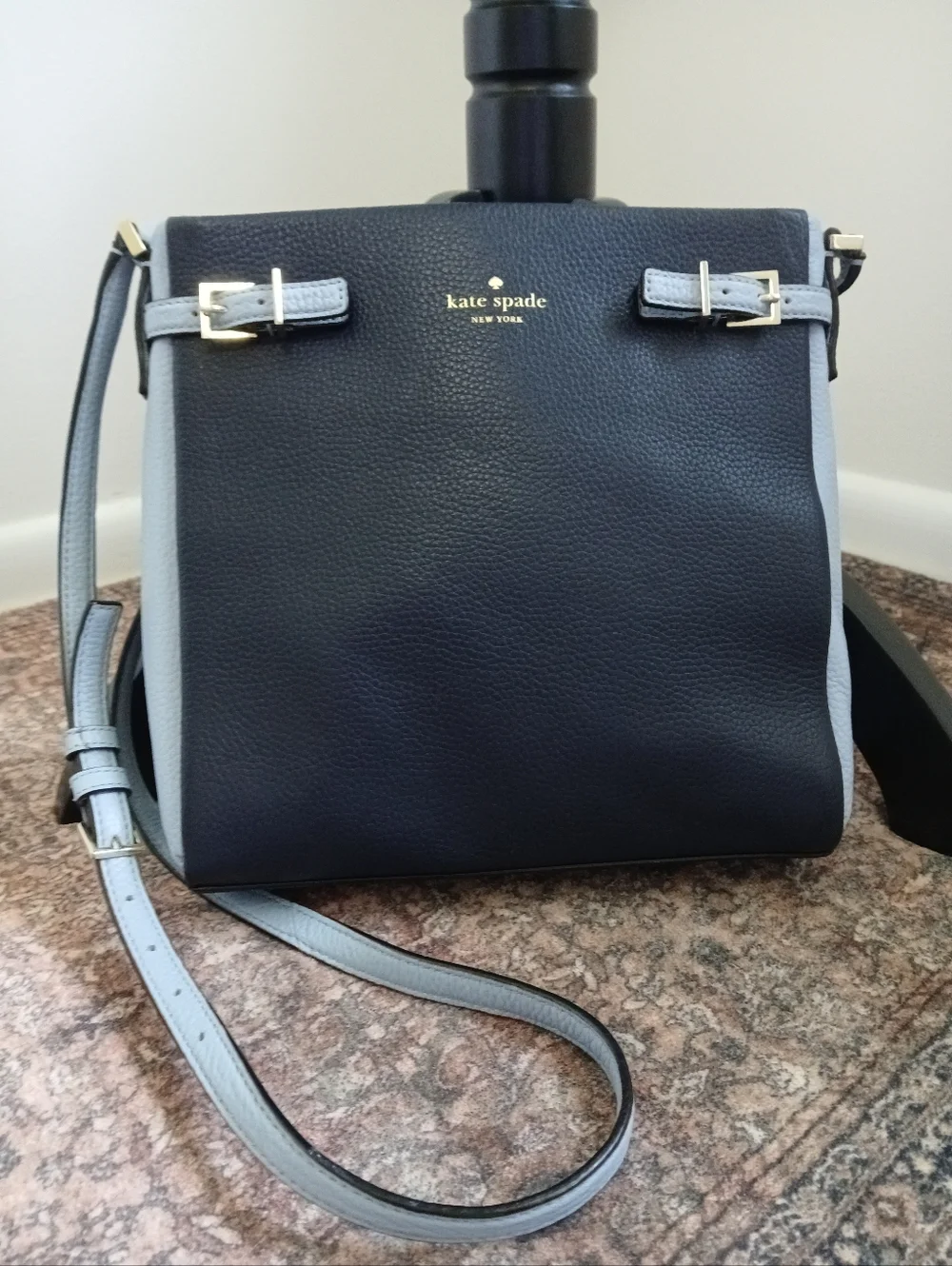 Kate Spade- Navy Blue/Light Blue-Two-toned-Pebbled Leather-Crossbody Bag - Picture 1 of 15